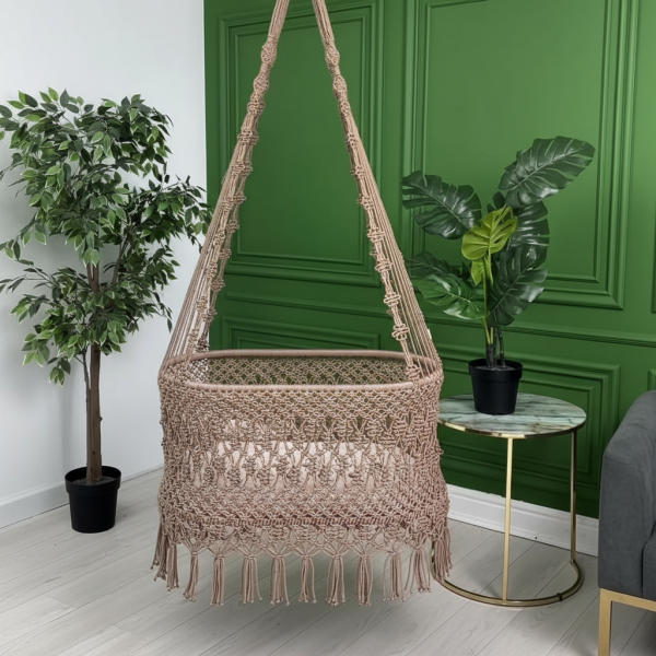 Handwoven Macrame Baby Cradle Swing by Kaahira – Natural Beige