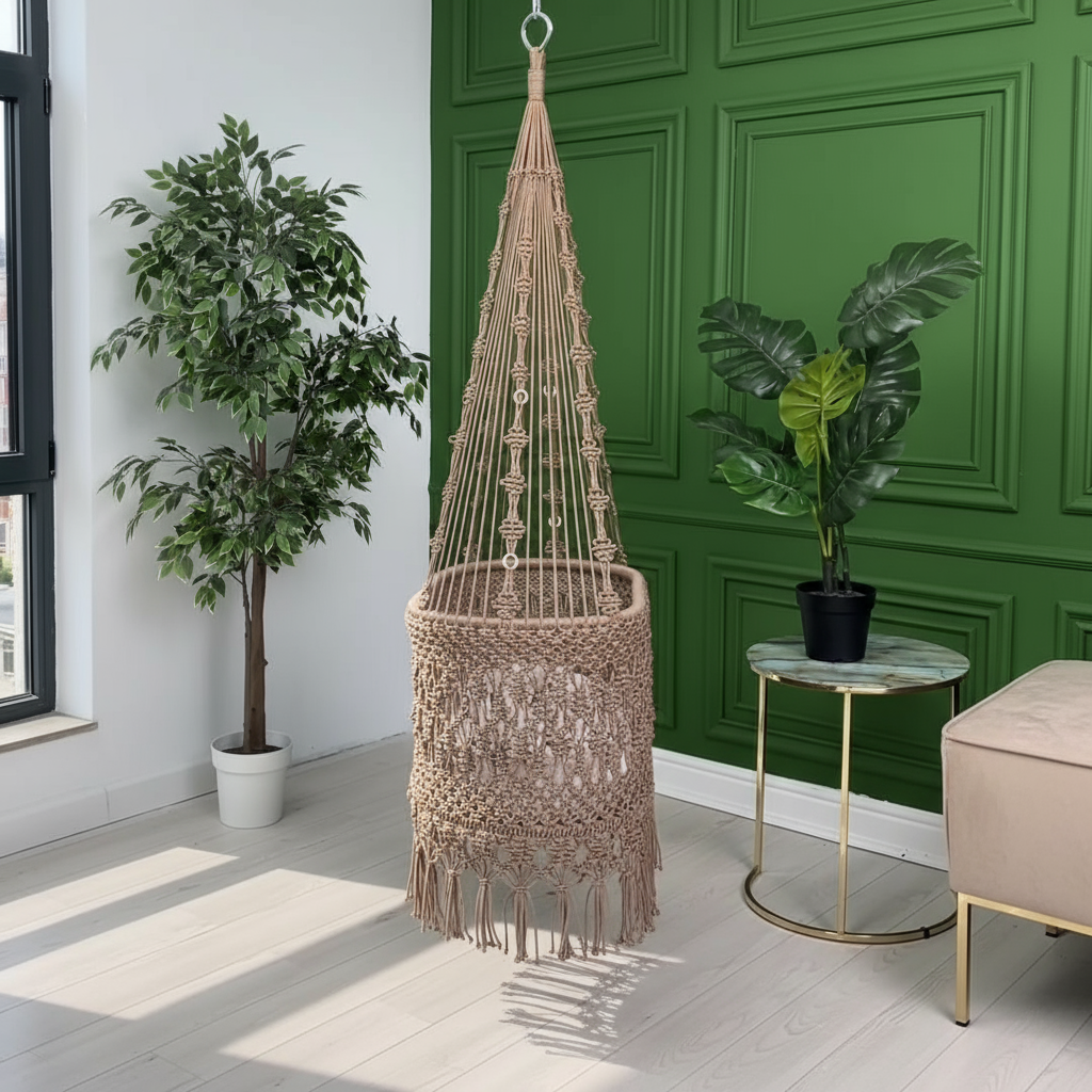 Handwoven Macrame Baby Cradle Swing by Kaahira – Natural Beige