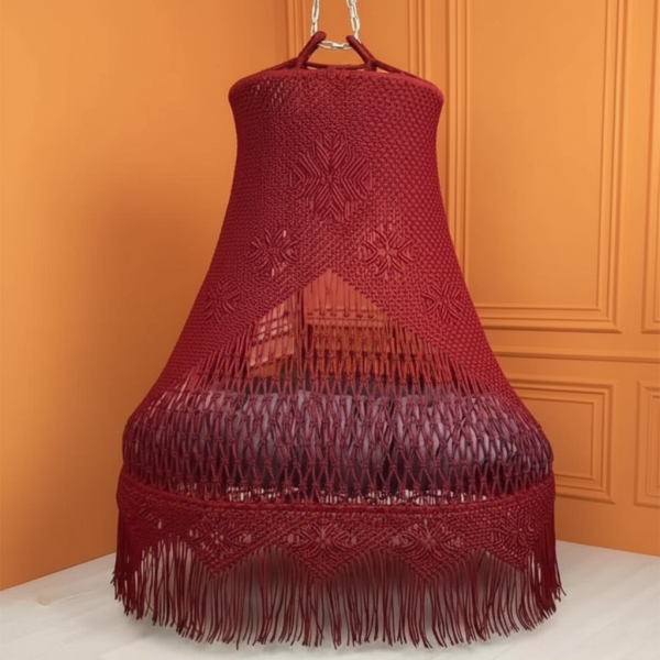 Macrame Swing Bed with Diamond Wave Pattern Mattress by Kaahira – Maroon