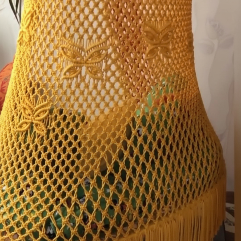Macrame Swing Bed with Butterfly Pattern by Kaahira – Orange & Yellow
