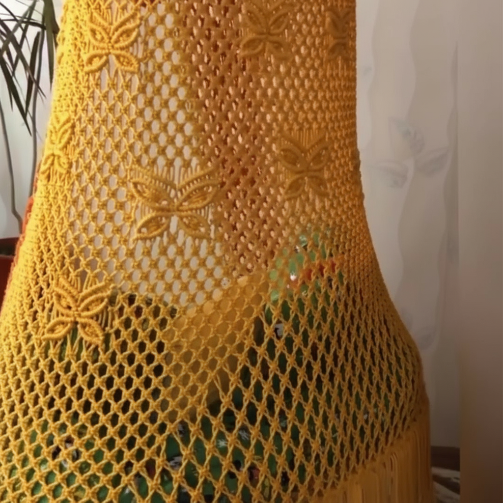 Macrame Swing Bed with Butterfly Pattern by Kaahira – Orange & Yellow