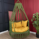 Macrame Swing Jhula for Home & Balcony by Kaahira – Olive Green with Mustard Cushions
