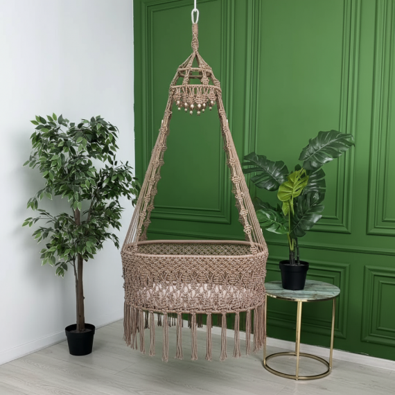 Handwoven Macrame Baby Cradle Swing by Kaahira – Natural Beige